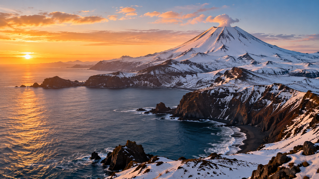 Illustrative view of a volcanic Pacific coastline in Russia’s Far East