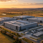 Illustrative image of a Wagga Wagga data centre campus beside open farmland